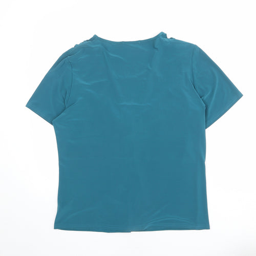 BASSINI Womens Blue Polyester Basic Blouse Size L V-Neck - Size L/XL