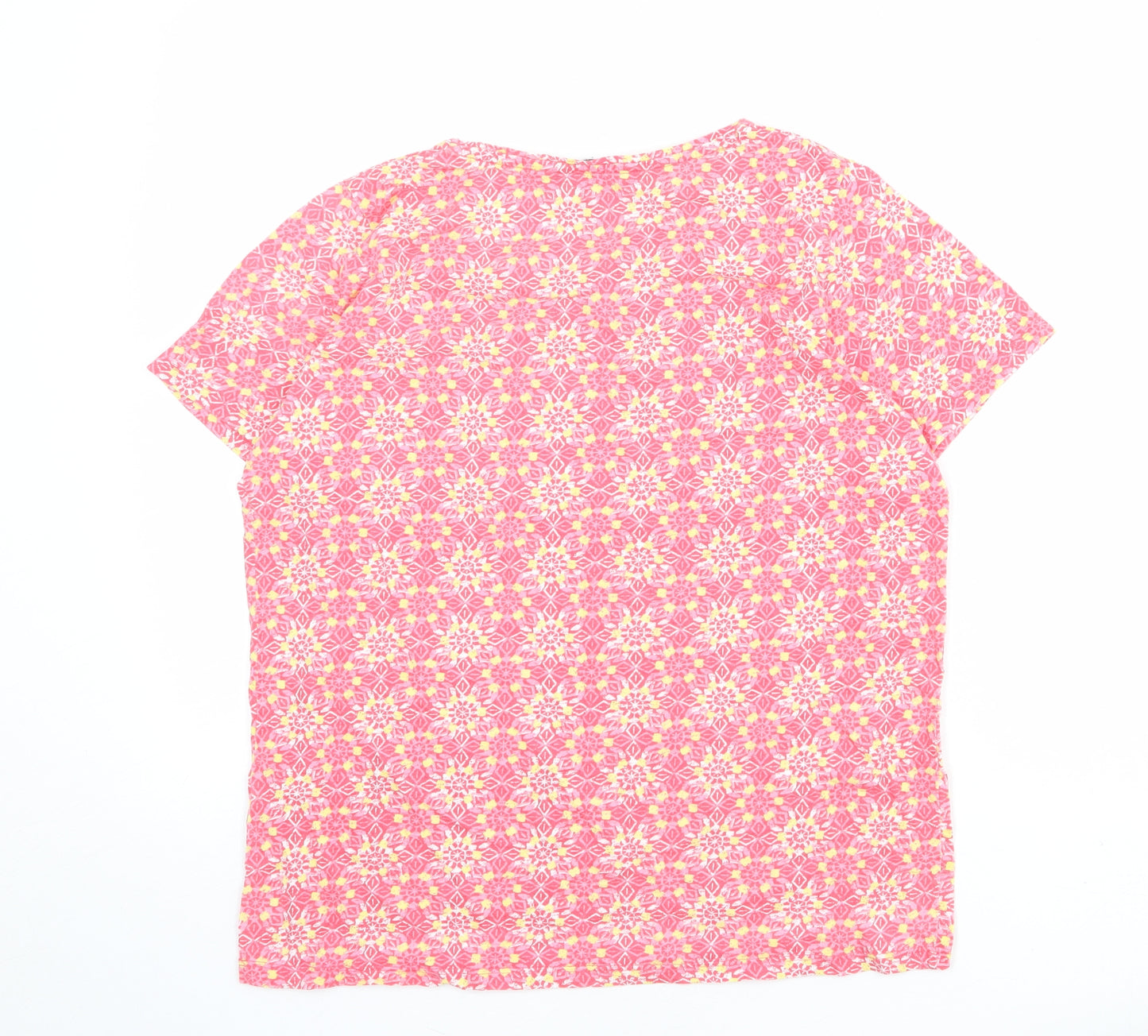 EWM Womens Pink Geometric 100% Cotton Basic T-Shirt Size 14 Round Neck - Size 14-16