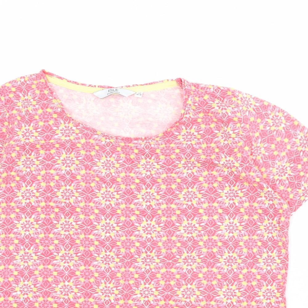 EWM Womens Pink Geometric 100% Cotton Basic T-Shirt Size 14 Round Neck - Size 14-16
