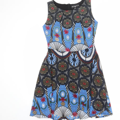 Mela London Womens Multicoloured Geometric Polyester Trapeze & Swing Size 8 Round Neck Zip