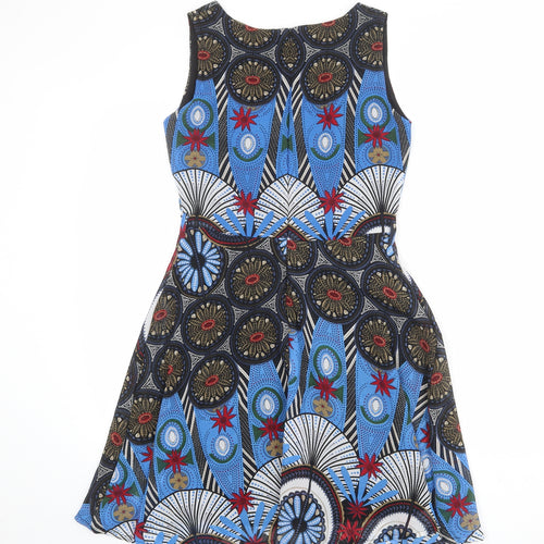 Mela London Womens Multicoloured Geometric Polyester Trapeze & Swing Size 8 Round Neck Zip
