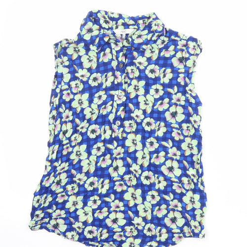 NEXT Womens Blue Floral Viscose Basic Button-Up Size 6 Collared
