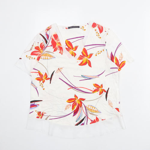 Marks and Spencer Womens White Floral Viscose Basic Blouse Size 10 V-Neck
