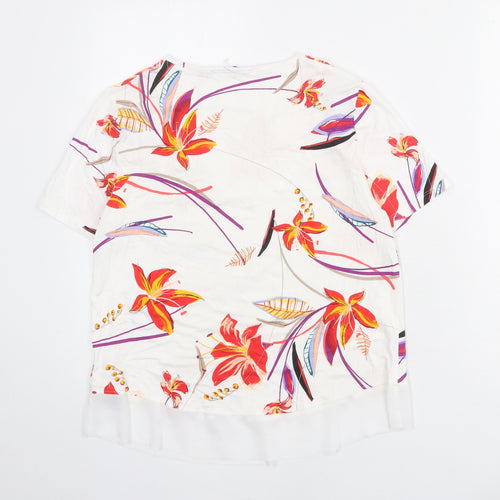 Marks and Spencer Womens White Floral Viscose Basic Blouse Size 10 V-Neck