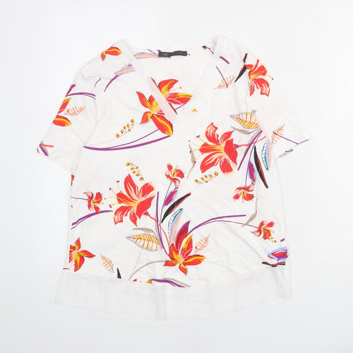 Marks and Spencer Womens White Geometric Viscose Basic Blouse Size 10 V-Neck