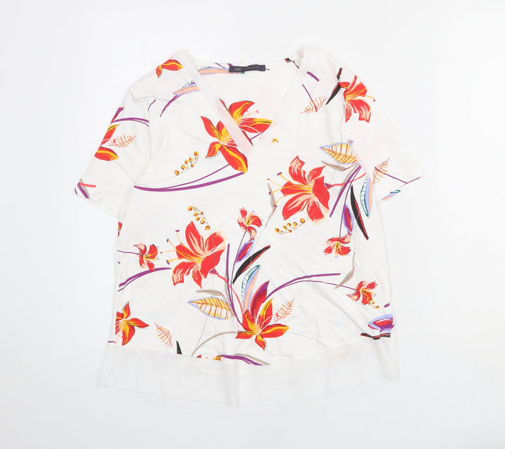 Marks and Spencer Womens White Geometric Viscose Basic Blouse Size 10 V-Neck