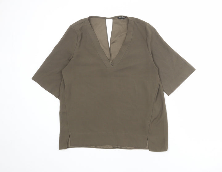River Island Womens Green Polyester Basic Blouse Size 10 V-Neck