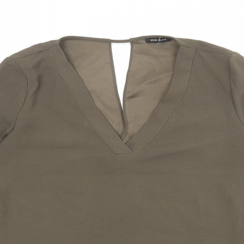River Island Womens Green Polyester Basic Blouse Size 10 V-Neck
