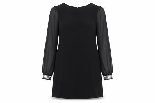 Front view of Billie & Blossom women’s black polyester a-line, size UK 10, boat neck pullover