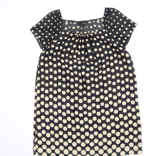 NEXT Womens Black Polka Dot Polyester A-Line Size 12 Square Neck Pullover