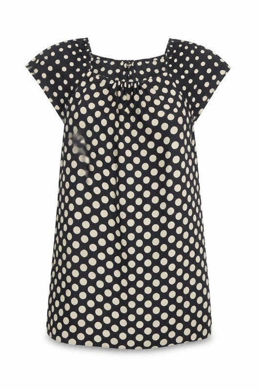 Front view of Next women’s black polka dot polyester a-line, size UK 12, square neck pullover