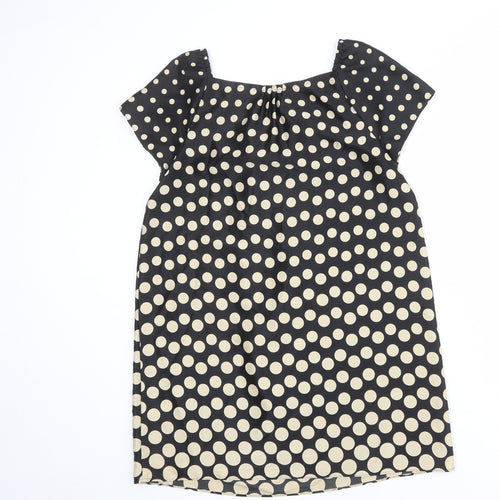 NEXT Womens Black Polka Dot Polyester A-Line Size 12 Square Neck Pullover