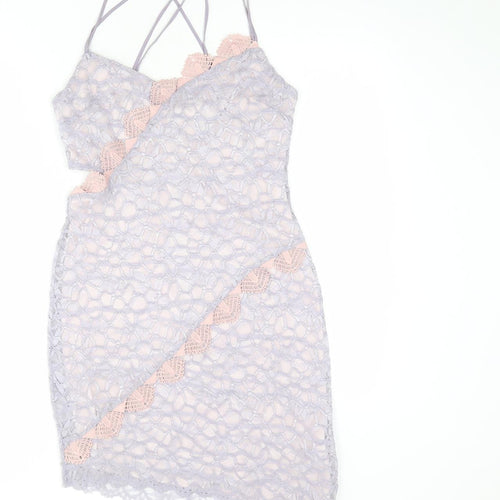 Topshop Womens Purple Geometric Polyester Bodycon Size 10 V-Neck Zip