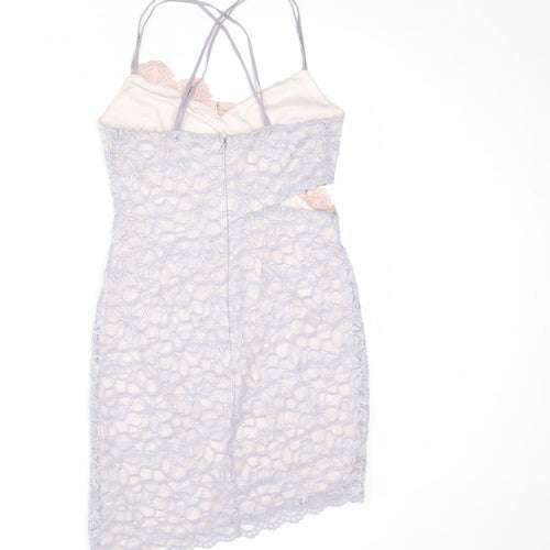 Topshop Womens Purple Geometric Polyester Bodycon Size 10 V-Neck Zip