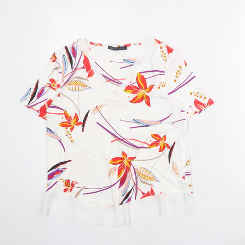 Marks and Spencer Womens White Geometric Viscose Basic Blouse Size 10 V-Neck