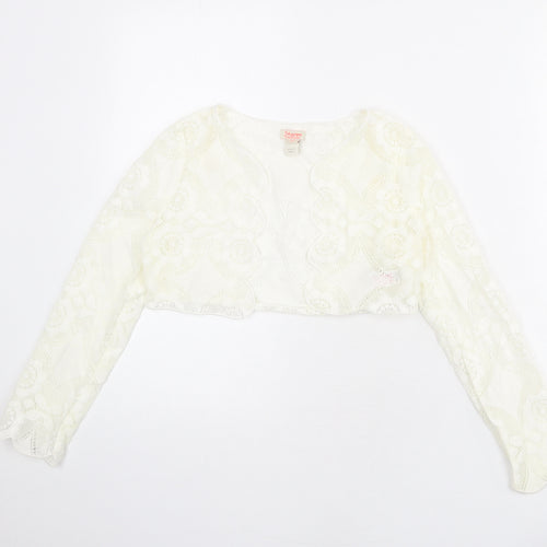 Monsoon Girls Ivory V-Neck Nylon Shrug Jumper Size 9-10 Years Pullover