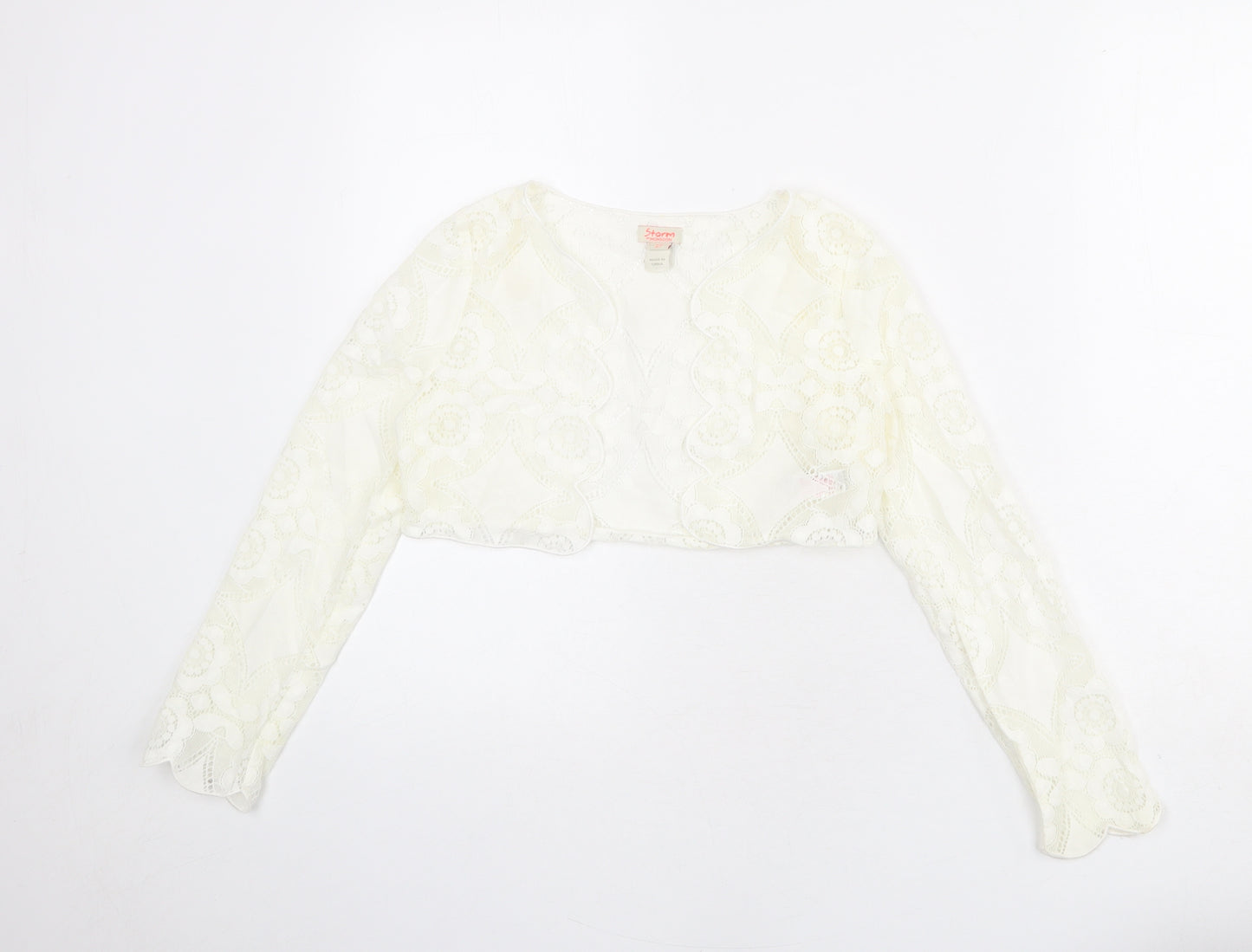 Monsoon Girls Ivory V-Neck Nylon Shrug Jumper Size 9-10 Years Pullover