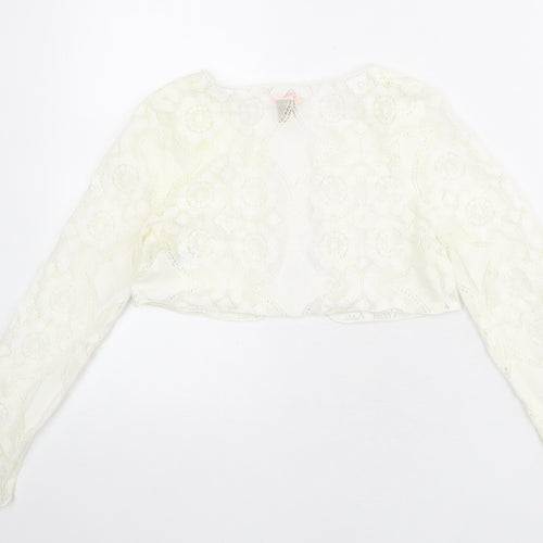 Monsoon Girls Ivory V-Neck Nylon Shrug Jumper Size 9-10 Years Pullover
