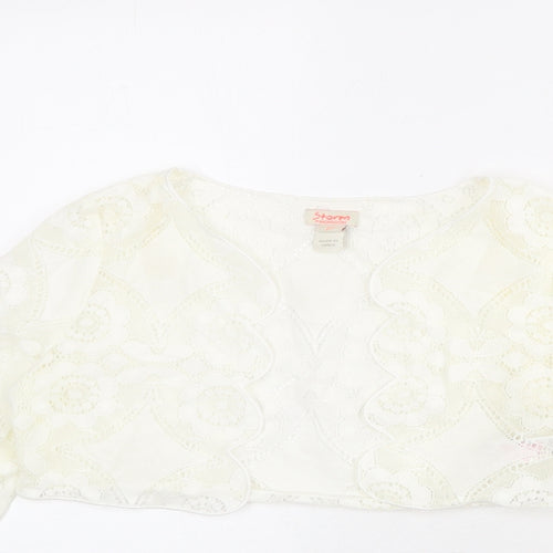 Monsoon Girls Ivory V-Neck Nylon Shrug Jumper Size 9-10 Years Pullover