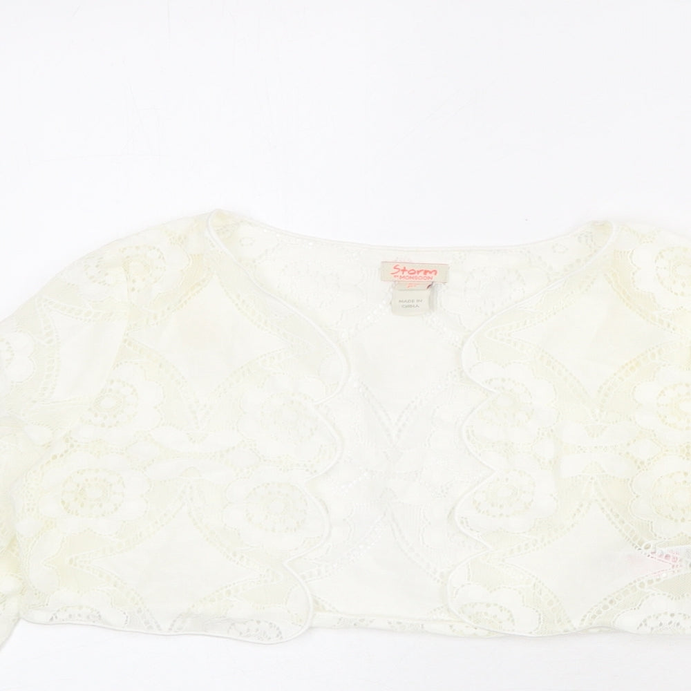 Monsoon Girls Ivory V-Neck Nylon Shrug Jumper Size 9-10 Years Pullover