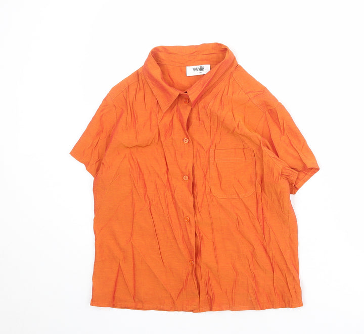 Wallis Womens Orange Polyester Basic Button-Up Size 16 Collared