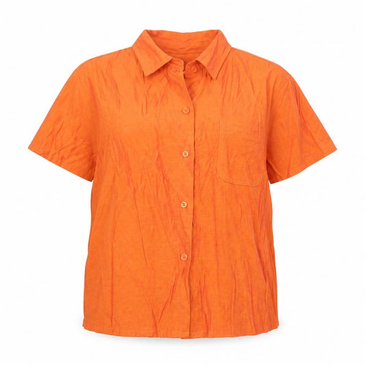 Front view of Wallis women’s orange polyester basic button-up, size UK 16, collared