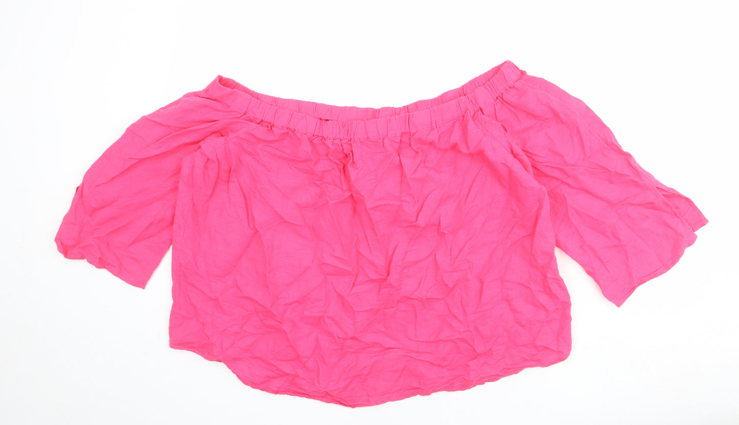 Marks and Spencer Womens Pink Linen Basic Blouse Size 18 Off the Shoulder