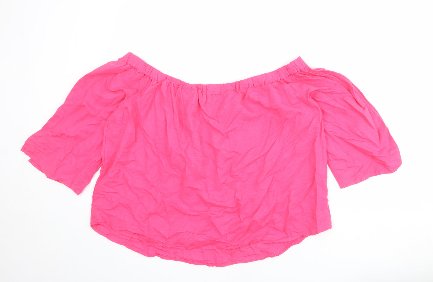 Marks and Spencer Womens Pink Linen Basic Blouse Size 18 Off the Shoulder