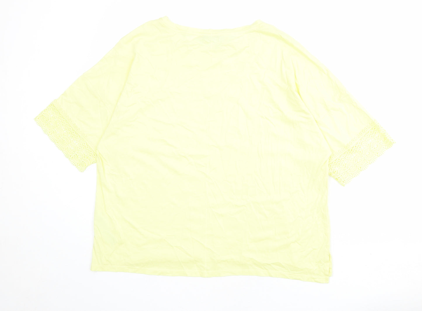 Marks and Spencer Womens Yellow Cotton Basic T-Shirt Size 18 Round Neck