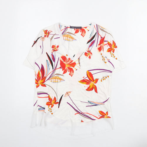 Marks and Spencer Womens White Floral Viscose Basic Blouse Size 6 V-Neck