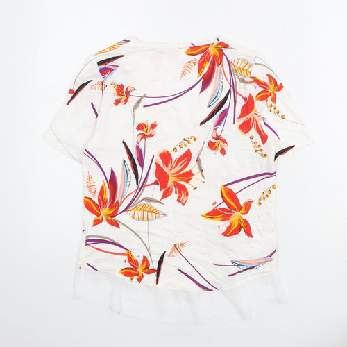Marks and Spencer Womens White Floral Viscose Basic Blouse Size 6 V-Neck
