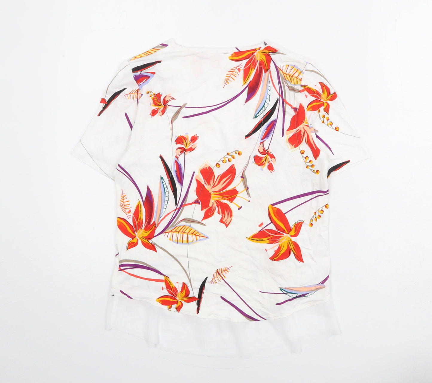 Marks and Spencer Womens White Floral Viscose Basic Blouse Size 6 V-Neck