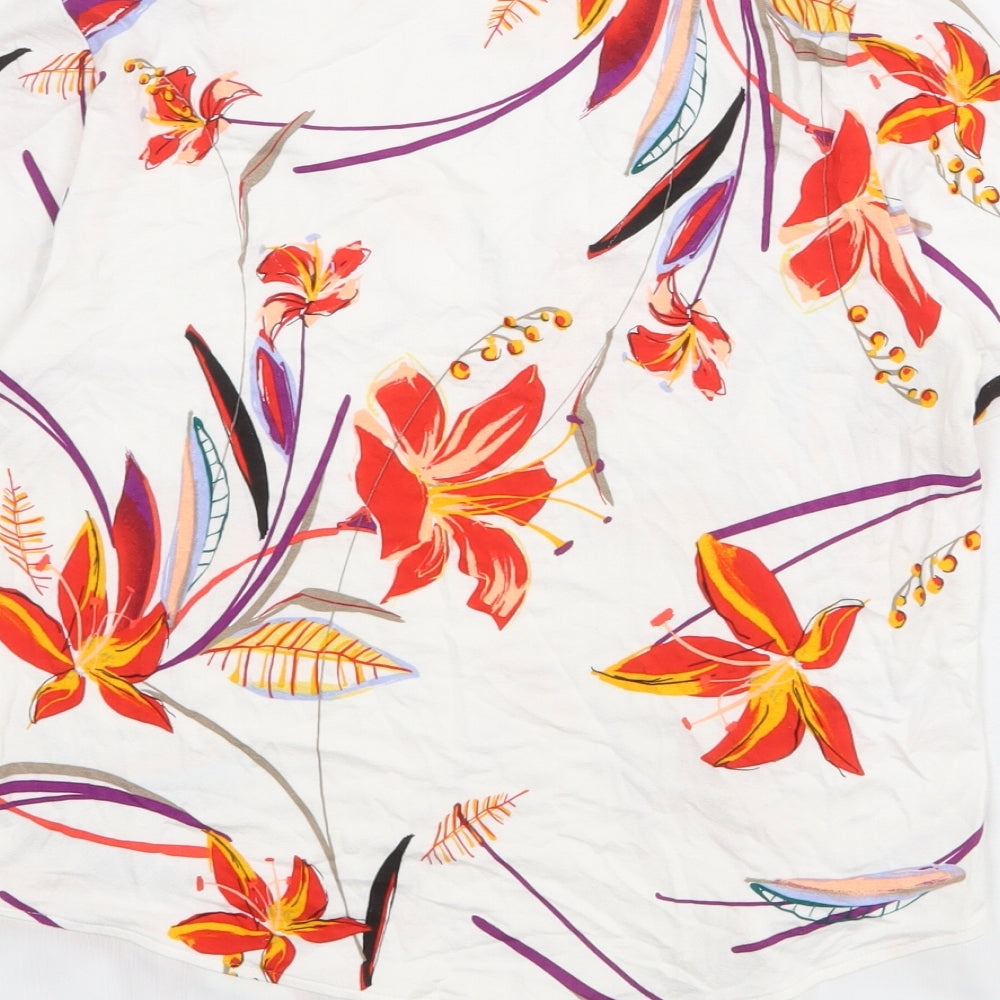 Marks and Spencer Womens White Floral Viscose Basic Blouse Size 6 V-Neck