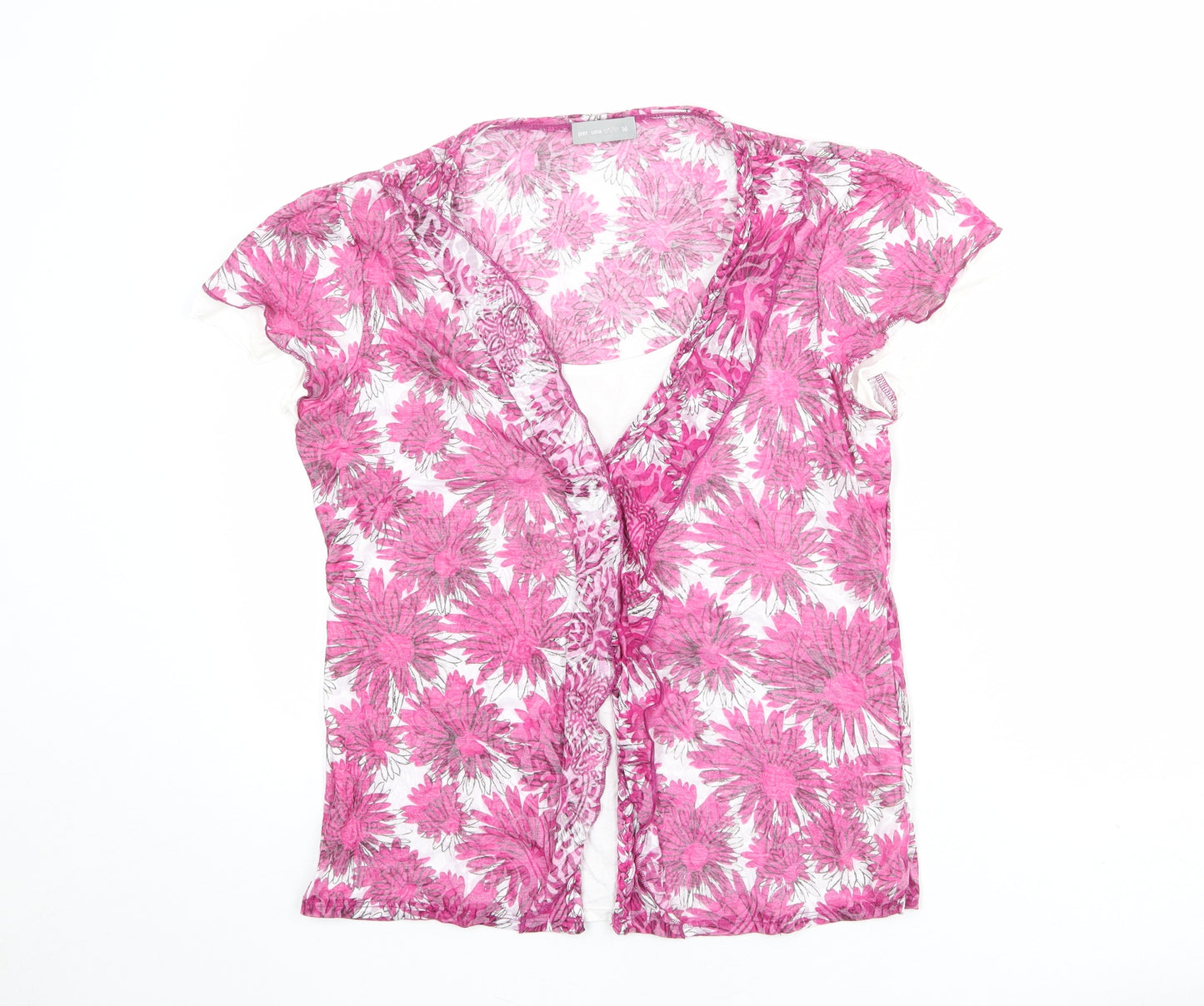 Per Una Womens Purple Floral Polyester Basic Blouse Size 16 Scoop Neck - Two in One