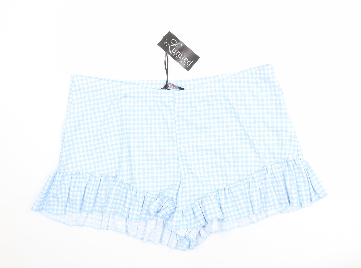 Limited Collection Womens Blue Check Polyester Basic Shorts Size 22 L3 in Regular Pull On