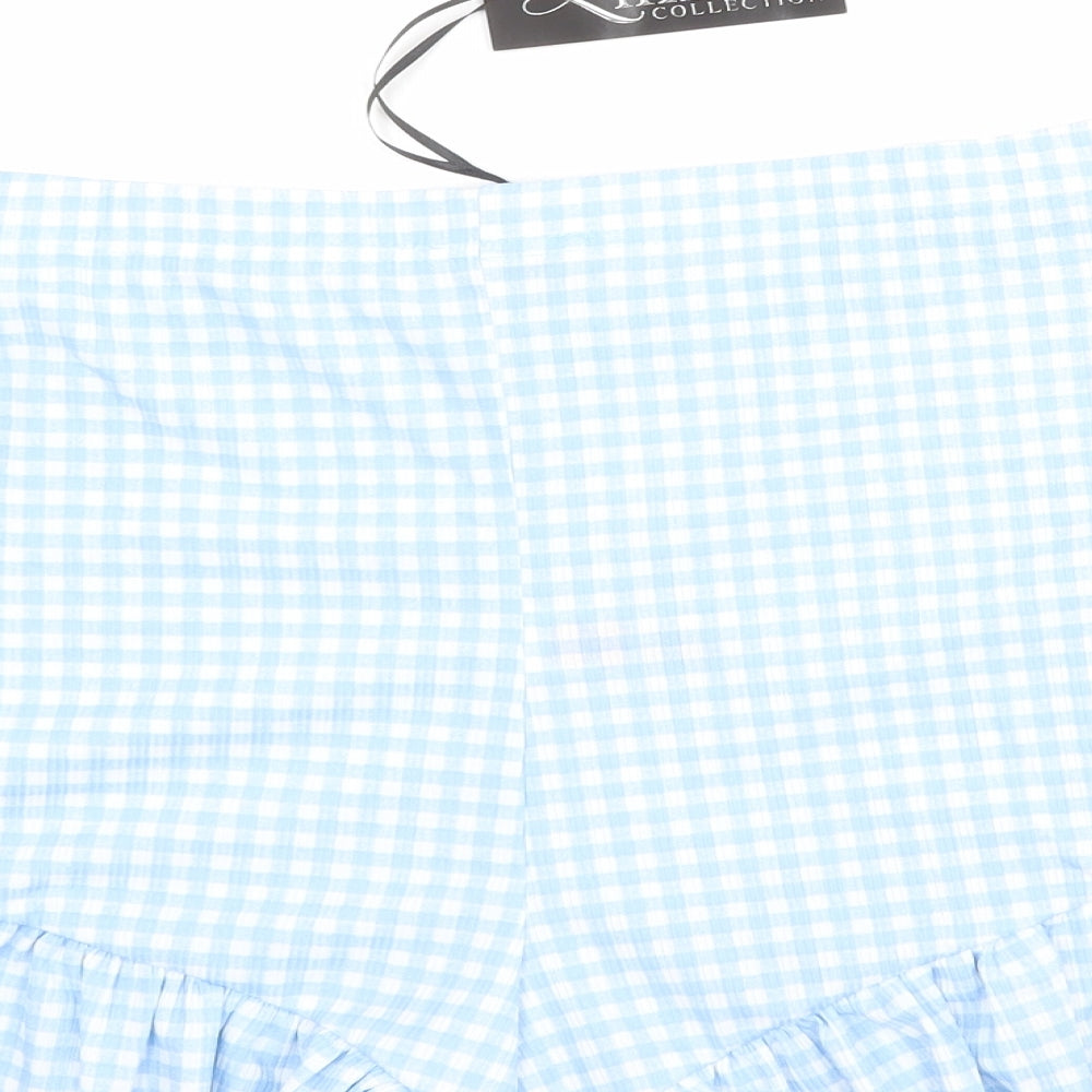 Limited Collection Womens Blue Check Polyester Basic Shorts Size 22 L3 in Regular Pull On