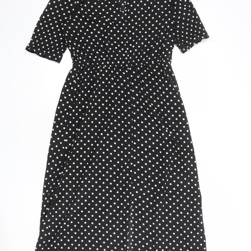 Influence Womens Black Polka Dot Polyester A-Line Size 10 V-Neck Button