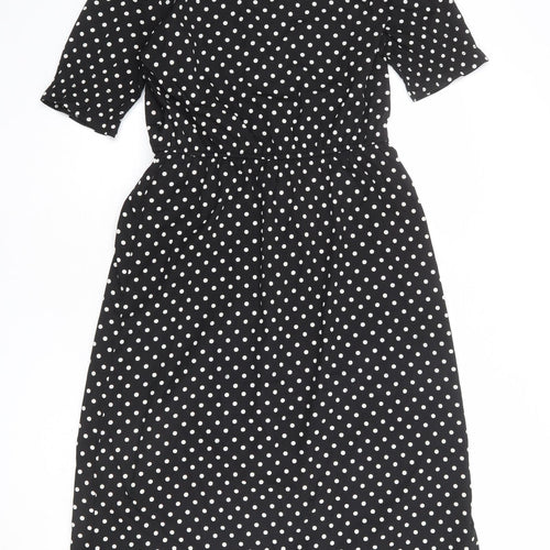 Influence Womens Black Polka Dot Polyester A-Line Size 10 V-Neck Button