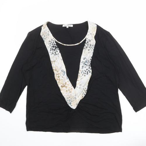 Annabelle Womens Black Geometric Viscose Basic T-Shirt Size 16 Boat Neck