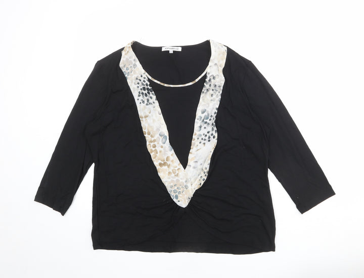 Annabelle Womens Black Geometric Viscose Basic T-Shirt Size 16 Boat Neck