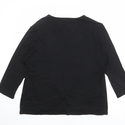 Annabelle Womens Black Geometric Viscose Basic T-Shirt Size 16 Boat Neck