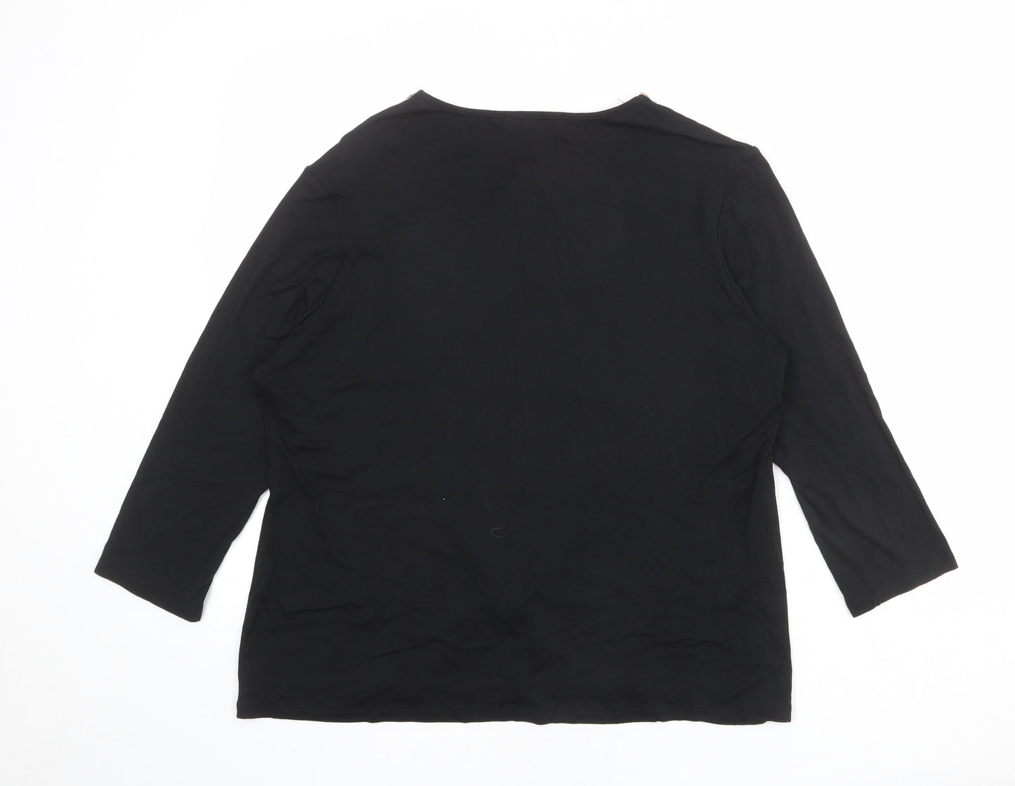 Annabelle Womens Black Geometric Viscose Basic T-Shirt Size 16 Boat Neck