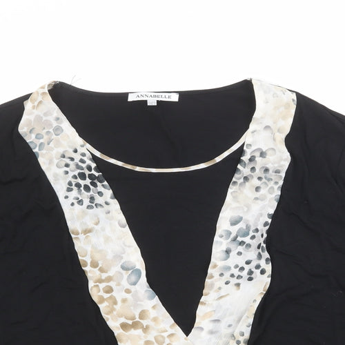 Annabelle Womens Black Geometric Viscose Basic T-Shirt Size 16 Boat Neck