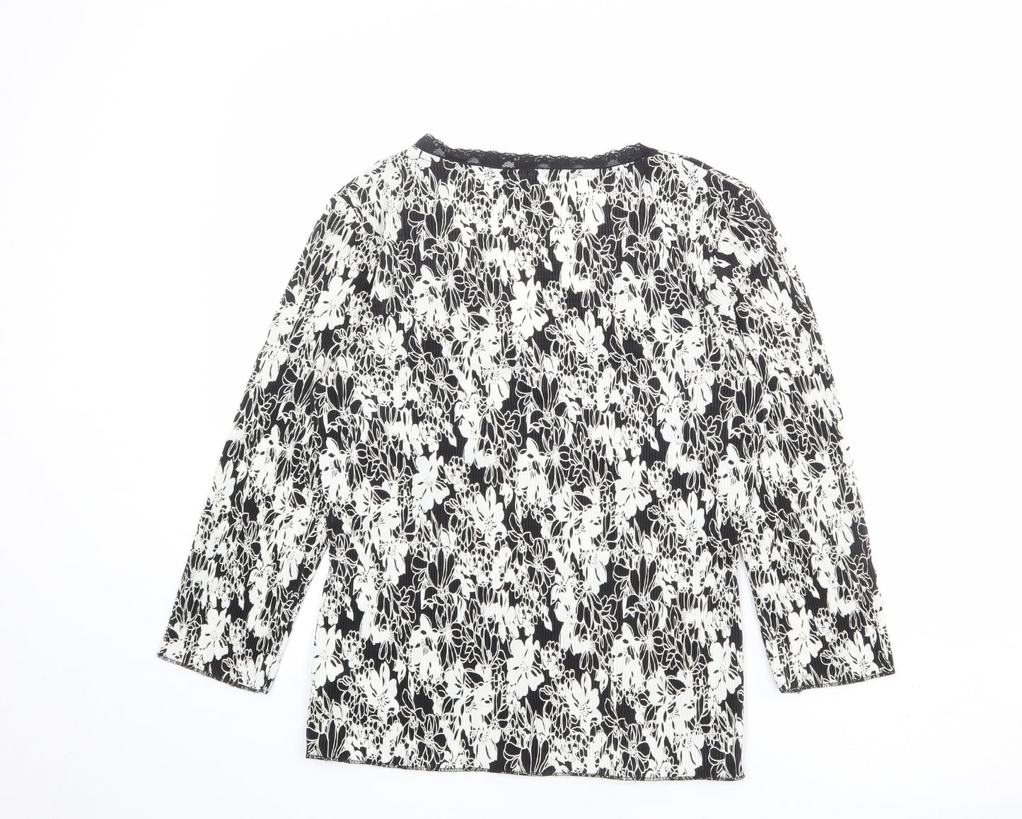 NEXT Womens Black Geometric Polyester Basic T-Shirt Size 14 V-Neck