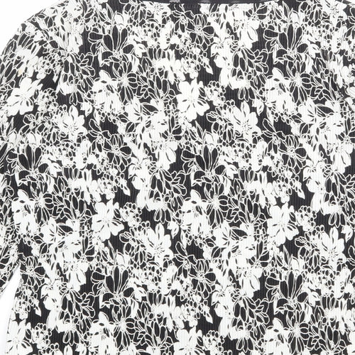 NEXT Womens Black Geometric Polyester Basic T-Shirt Size 14 V-Neck
