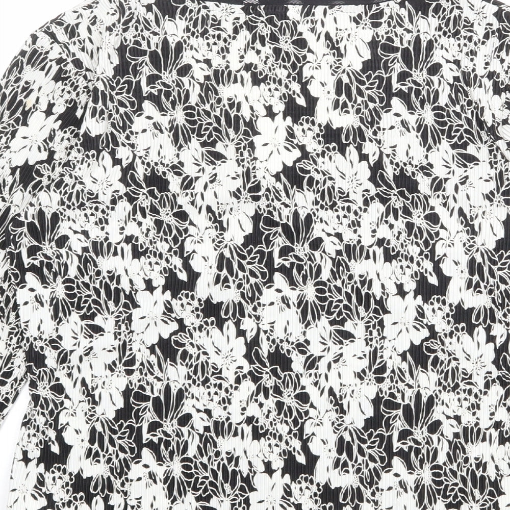 NEXT Womens Black Geometric Polyester Basic T-Shirt Size 14 V-Neck