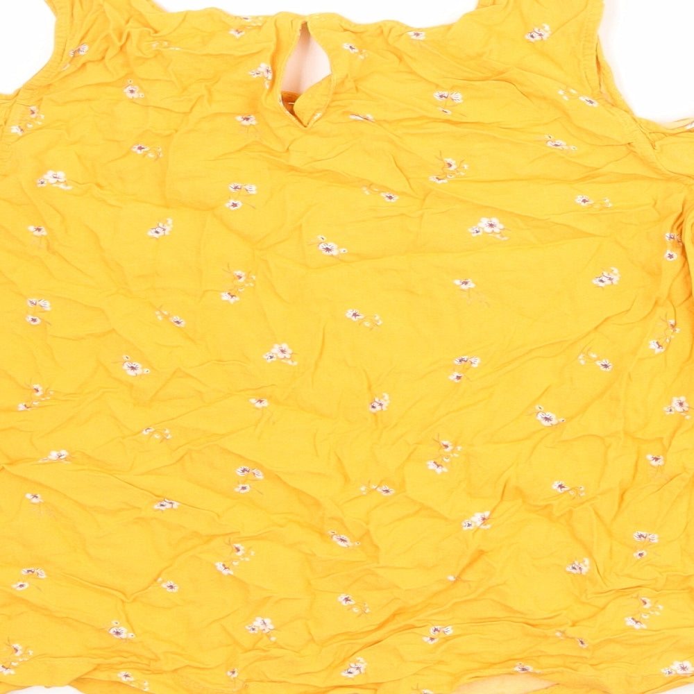 H&M Girls Orange Floral Viscose Basic Blouse Size 14 Years Round Neck Button - Cold Shoulder