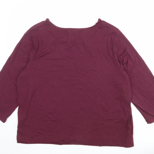 Marks and Spencer Womens Red Polyester Basic T-Shirt Size 22 Boat Neck - Neckline Detail