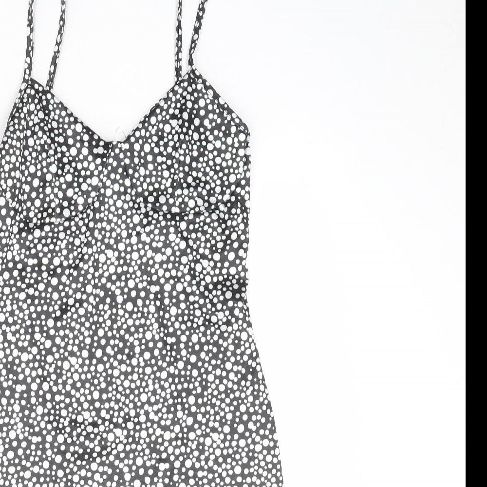 PRETTYLITTLETHING Womens Black Polka Dot Polyester A-Line Size 8 V-Neck Pullover