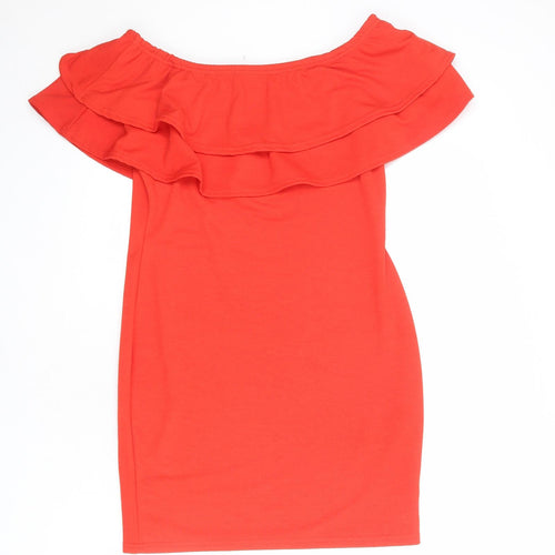 New Look Womens Red Polyester Shift Size 14 Off the Shoulder Pullover